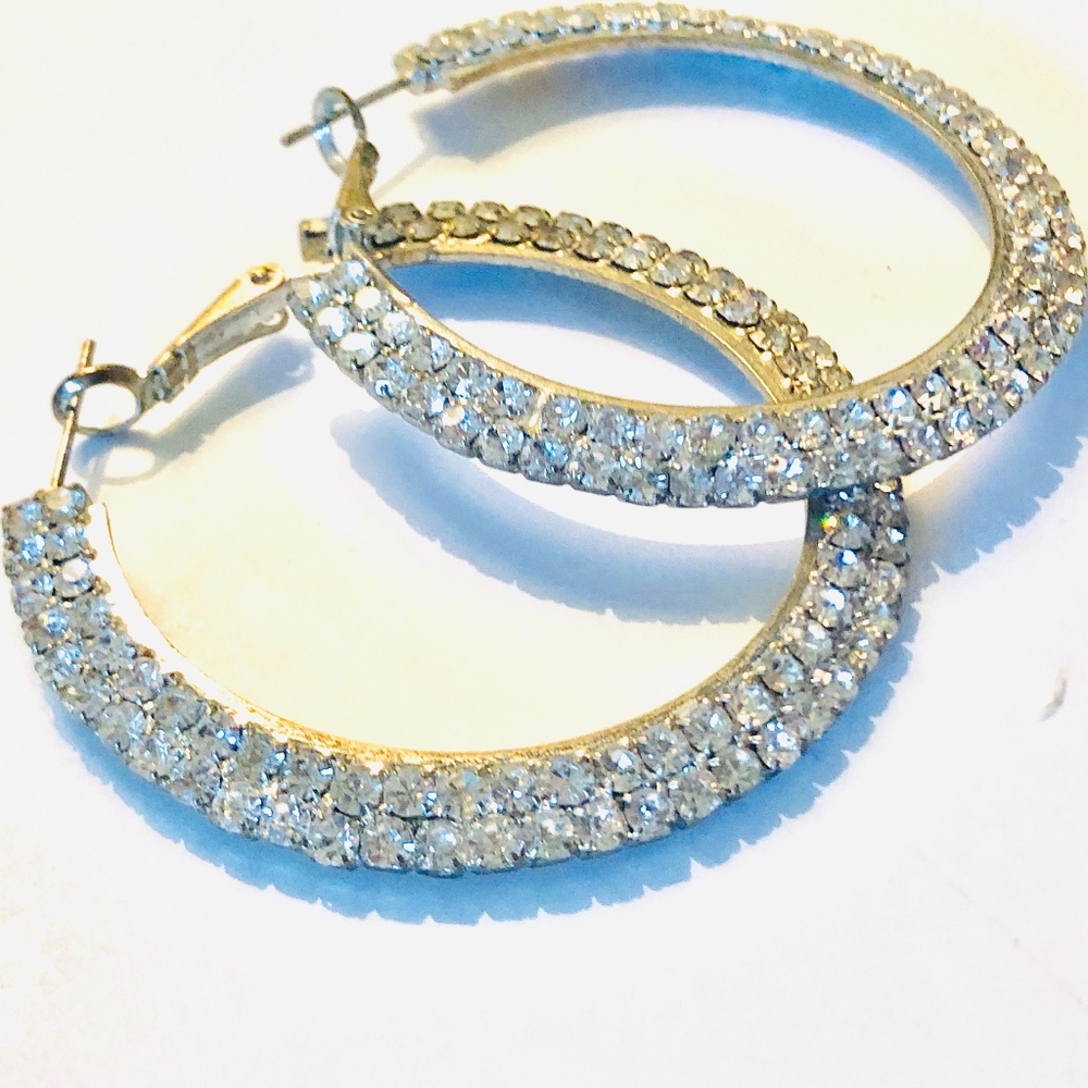 Rhinestone Silver Hoop Earrings -Pageant or Formal